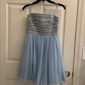 Sequin hearts light blue dress with rhinestones